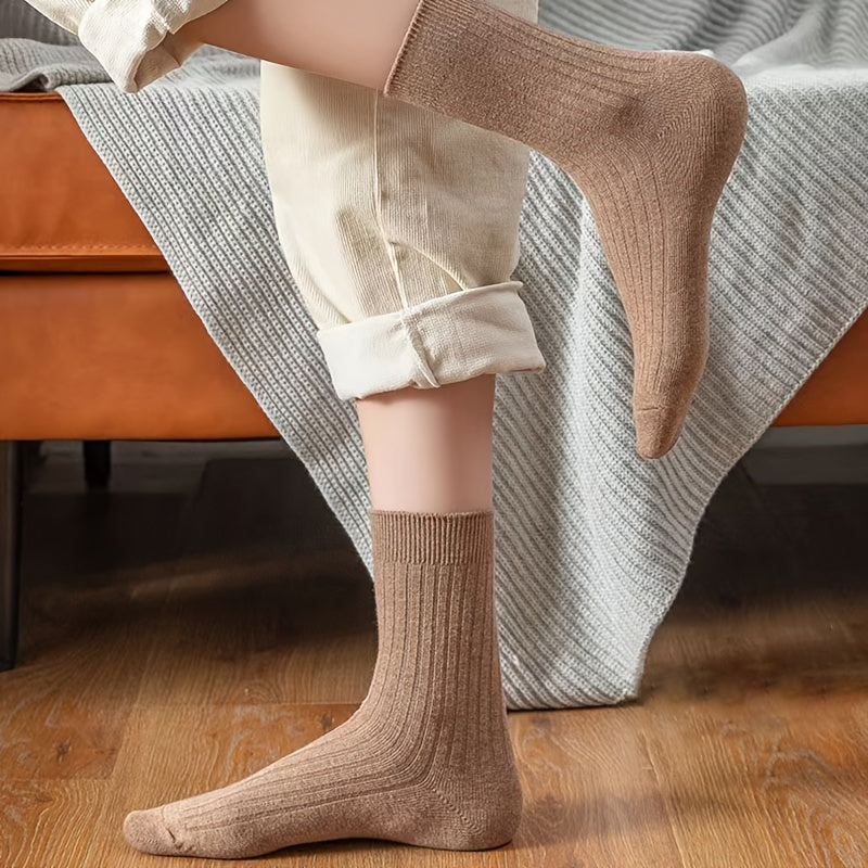 6 Pairs Women's Ribbed Mid Tube Socks