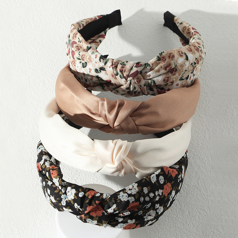 4pcs Flower Print Knot Decor Headband Set