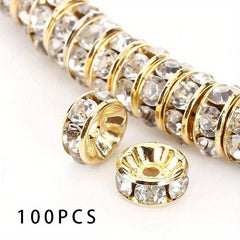 100Pcs Spacer Beads 6 8mm Silver Plated Czech Crystal Rhinestone