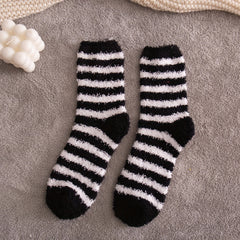 2 Pairs Striped Fuzzy Socks Soft Crew Floor Socks Women's Stockings