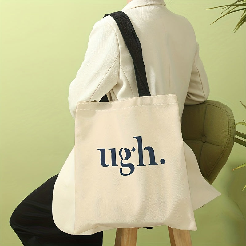 Letters Graphic Canvas Tote Bag Shoulder Bag Work Travel Reusable Grocery Shoppi