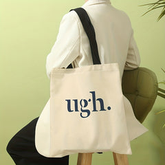 Letters Graphic Canvas Tote Bag Shoulder Bag Work Travel Reusable Grocery Shoppi