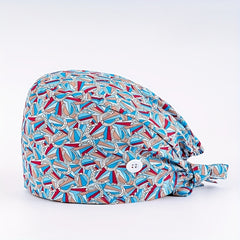 Cartoon Print Nurse Hat Cotton Scrub Cap Button Working Hats