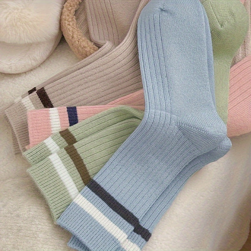 5 Pairs Striped Print Socks Mid Tube Women's Stockings
