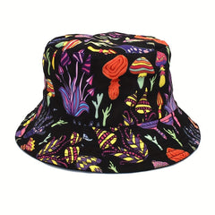 Y2K Mushroom Print Bucket Hat Unisex Casual Sunshade Fisherman Cap