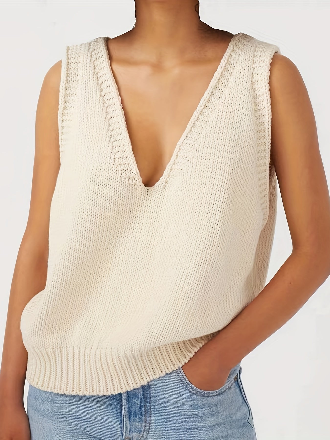  V Neck Sweater Vest Women's Basic Knitted Sleeveless Top