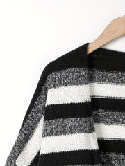  Colorblock Stripe Lantern Sleeve Cardigan