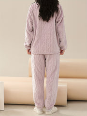 Cozy Fuzzy Pajama Set Long Sleeve Crew Neck Top & Elastic Waistband Pants
