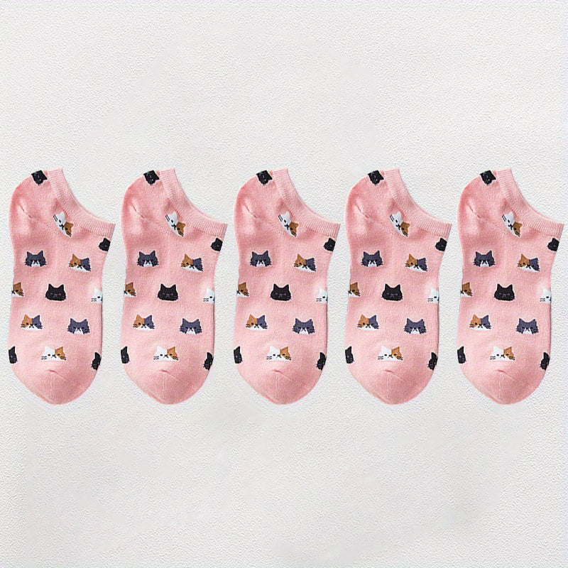 10 Pairs Cartoon Cat Print Socks Low Cut Ankle Socks Women's Stockings