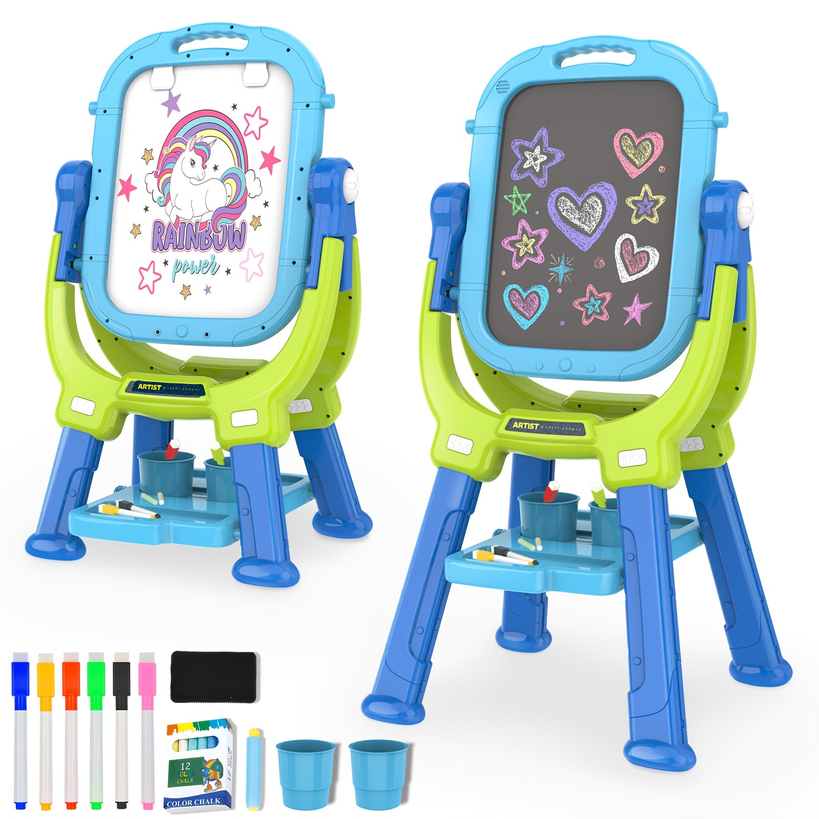 Kids Adjustable Standing Art Easel with Magnetic Drawing Board