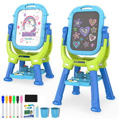 Kids Adjustable Standing Art Easel with Magnetic Drawing Board