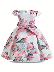 Girl's Retro Flowers Print Princess Dress
