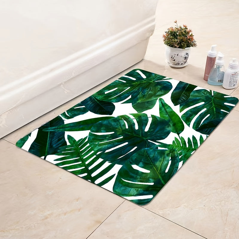 Tropical Plant Leaf Doorway Mat Indoor Non Slip Absorbent Floor Padded