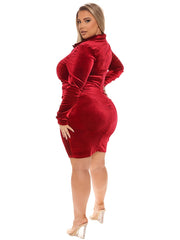  Velvet Solid Long Sleeve Bodycon Prom Dress
