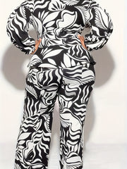  Allover Print Lantern Sleeve Top & Pants Set