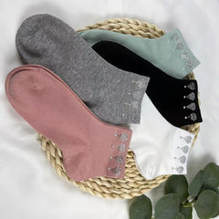 5 Pairs Heart Rhinestone Crew Socks Women's Stockings