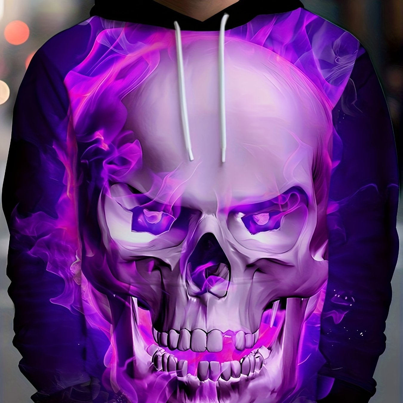 Skull 3D Print Hoodie Men Autumn Graphic Pullover Loose Hooded