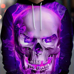 Skull 3D Print Hoodie Men Autumn Graphic Pullover Loose Hooded