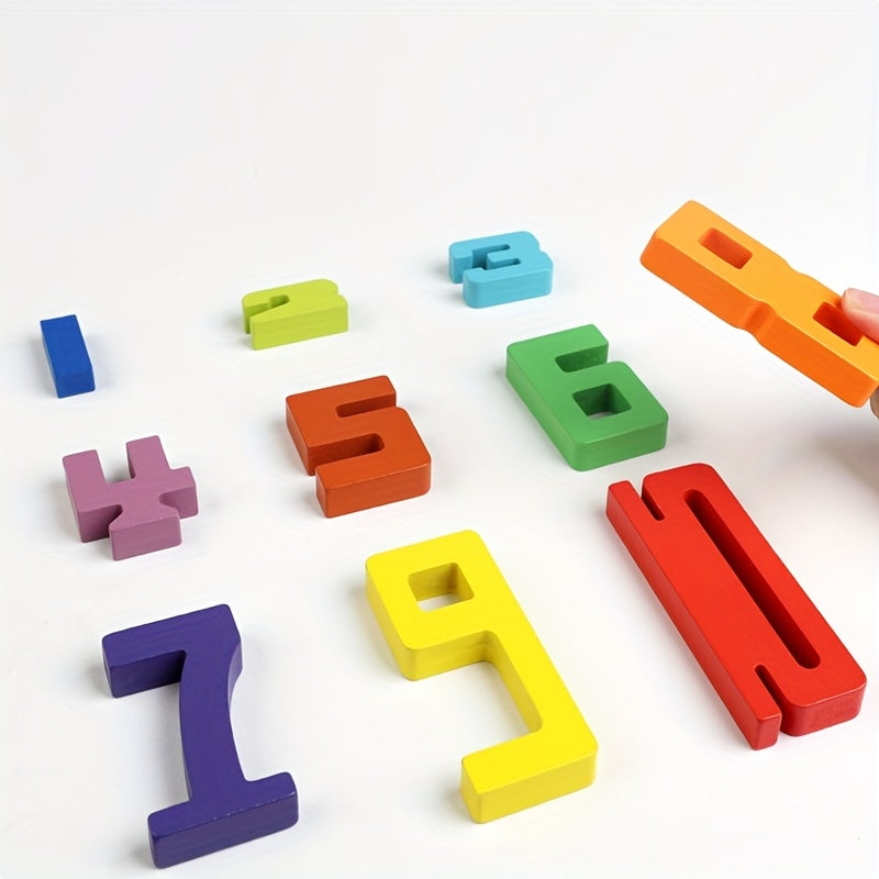 Wooden Number Building Blocks Stack High Math Puzzle Toy