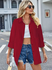  Ribbed Long Sleeve Button Up Blouse