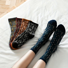 Geometric Pattern Mid Tube Socks Retro Style Women's Stockings