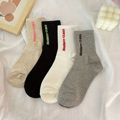 4 Pairs Letter Print Crew Sports Socks Women's Stockings