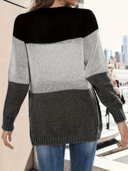 Block Knit Cardigan Button Front Casual Long Sleeve Sweater