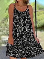  Ditsy Print Elastic Round Neck Smock Cami Dress