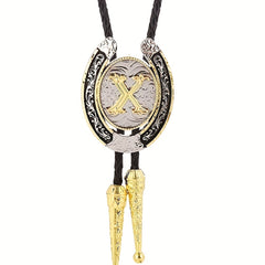Golden Initial Letter X Bolo Tie Western Cowboy Men's Necktie