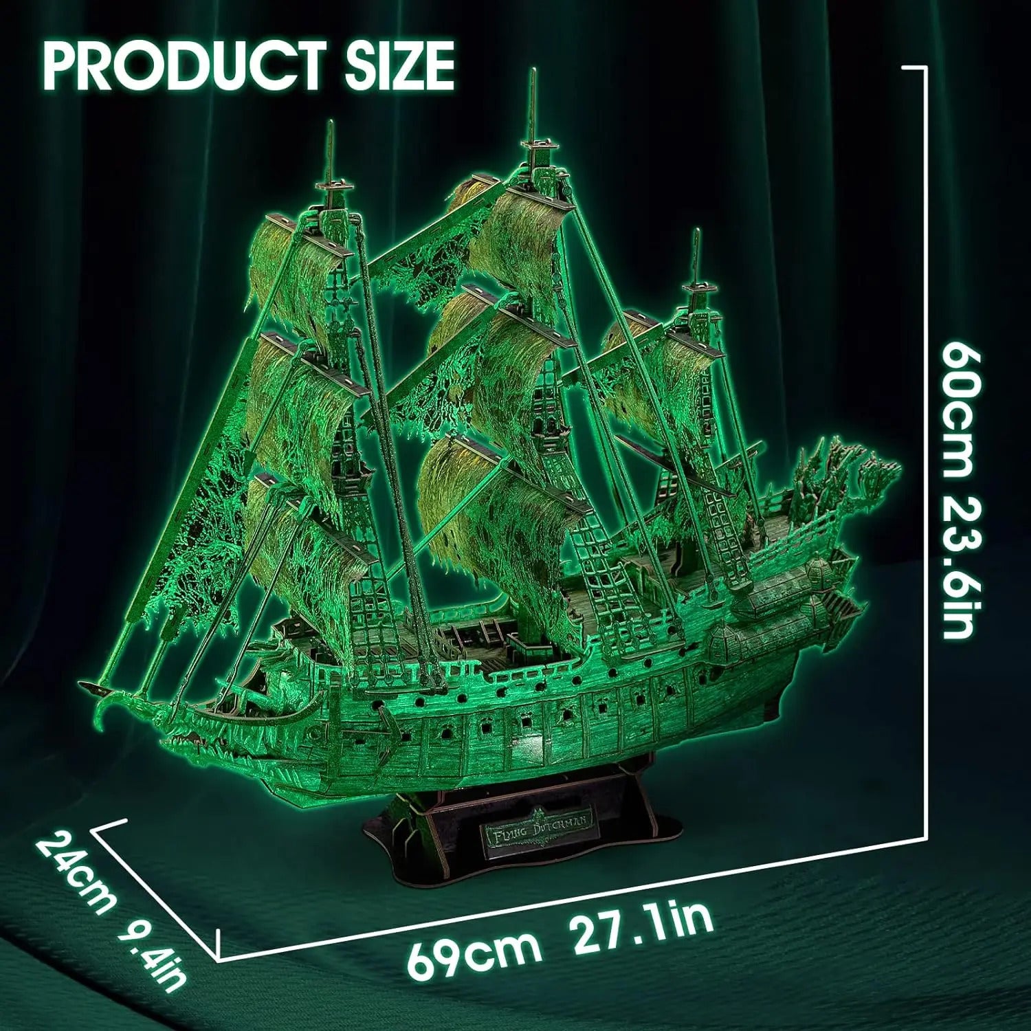 Fluor. Green Flying Dutchman 3D Puzzle - Ship Home Decor