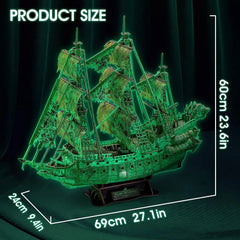 Fluor. Green Flying Dutchman 3D Puzzle - Ship Home Decor