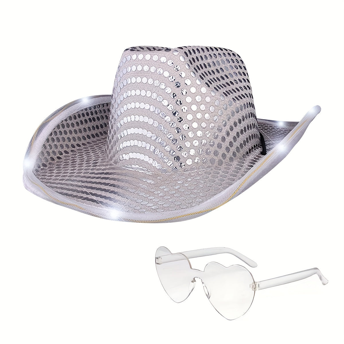 Y2K Cowboy Hat Sunglasses Set with LED Western Cowgirl Cap