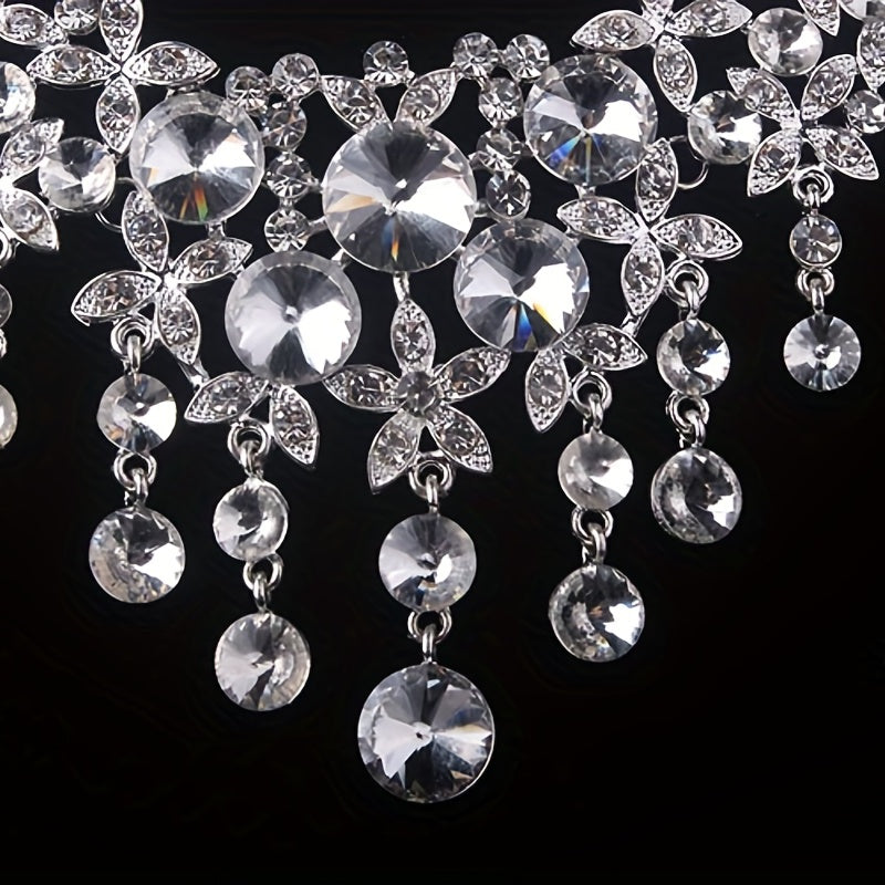 Atmospheric Bride Wedding Set Rhinestone Necklace Earrings