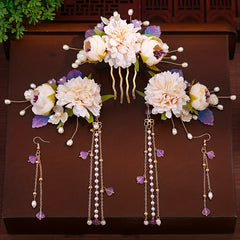 Floral Hair Clip Set Pearl Pendant Accessories