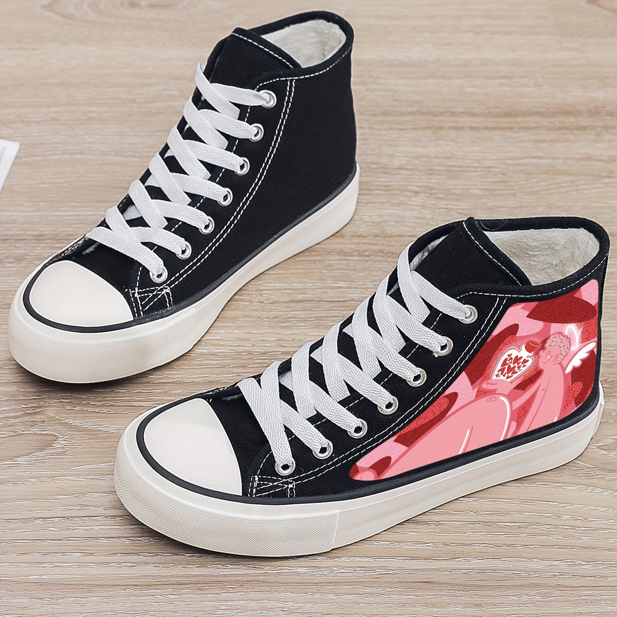 Girl's High Top Love Heart Skate Shoes With Plush Lining