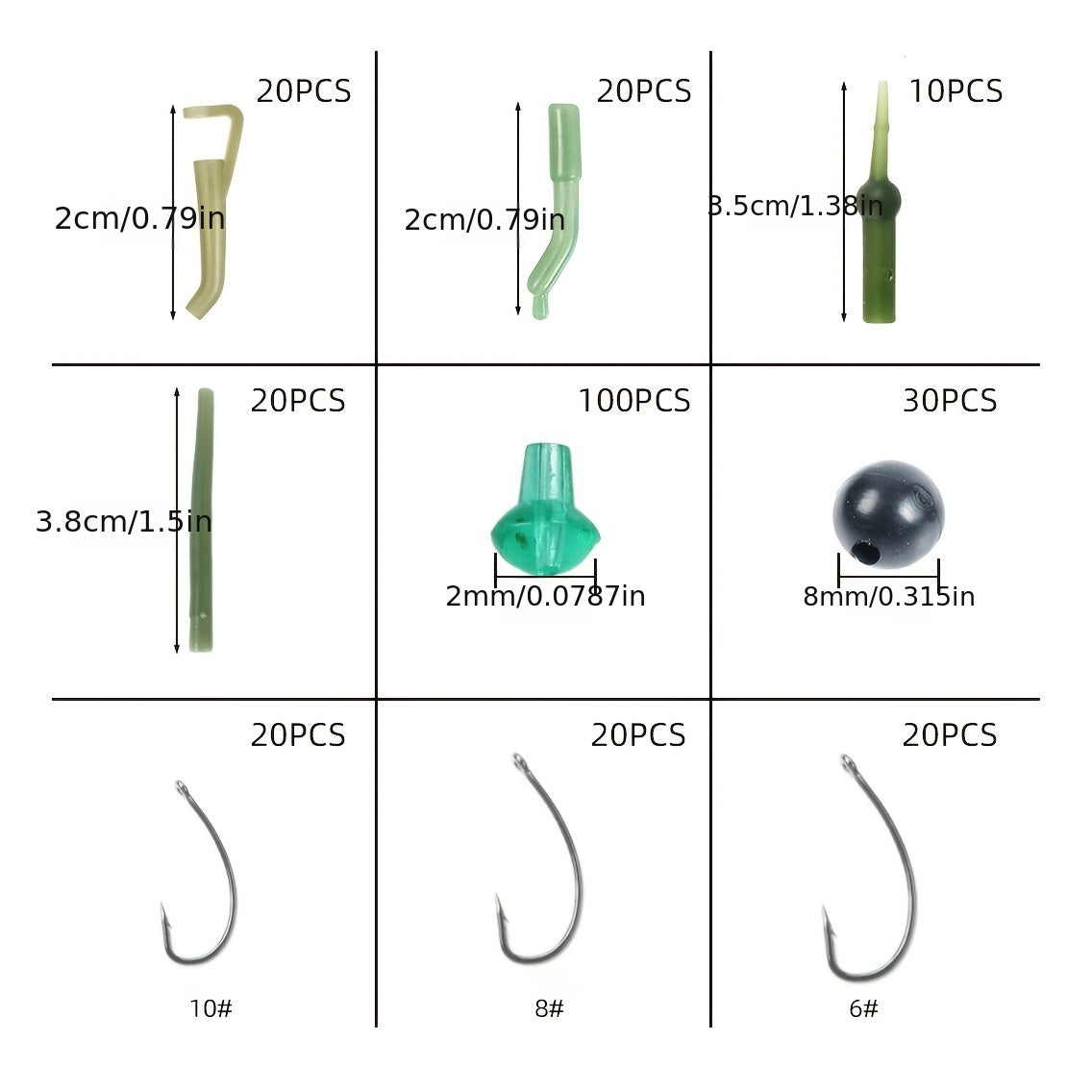 420 Piece Carp Fishing Kit Hooks Materials Portable Box Bass Silver Carp