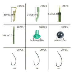 420 Piece Carp Fishing Kit Hooks Materials Portable Box Bass Silver Carp
