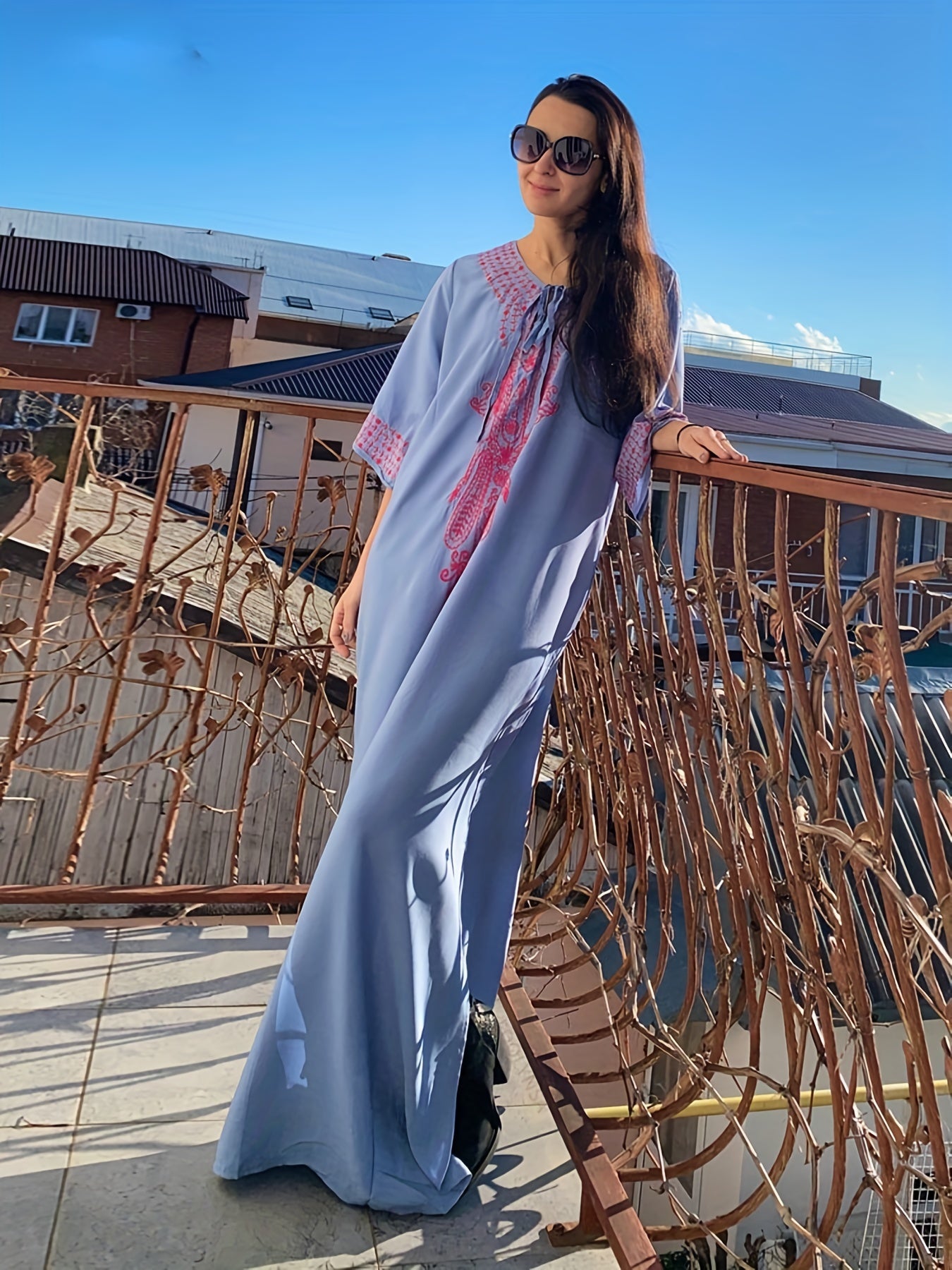 Solid Maxi Dress Split Beach Vacation Dress Women's Clothing