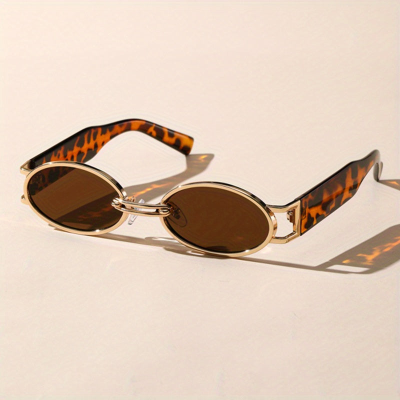 Y2K Oval Metal Sunglasses Retro Tortoiseshell UV400 Sun Shades