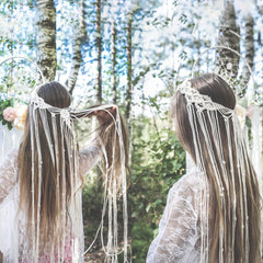 Boho Wedding Headband Beige Brown Bridal Veil Hairband for Women