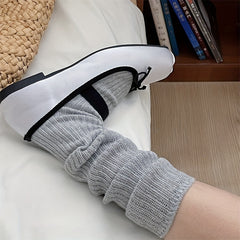 Solid Knitted Calf Socks Knee High Women's Stockings & Hosiery