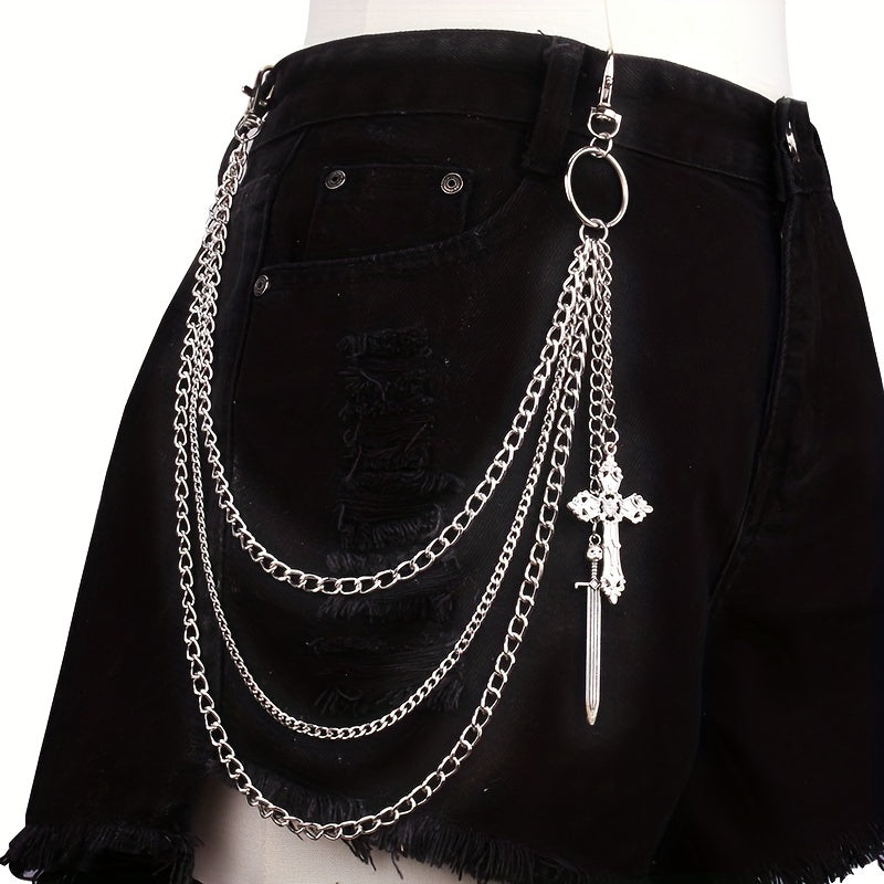 Geometric Cross Pants Chain Sword Pendant Decoration