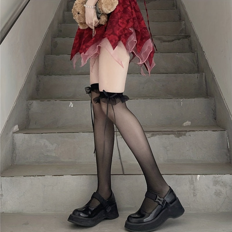 Ruffle Thigh High Stockings Over The Knee Socks Women's Stockings