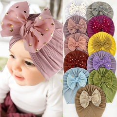 Polka Dot Print Bow Head Wrap Hat for Baby Girls & Boys