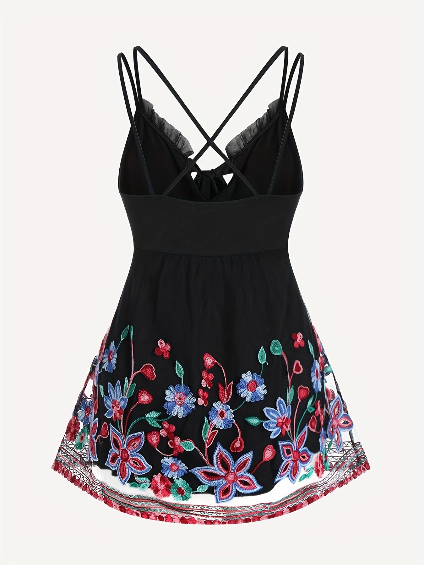  Women's Floral Embroidery Mesh Cami Top
