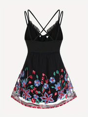  Women's Floral Embroidery Mesh Cami Top