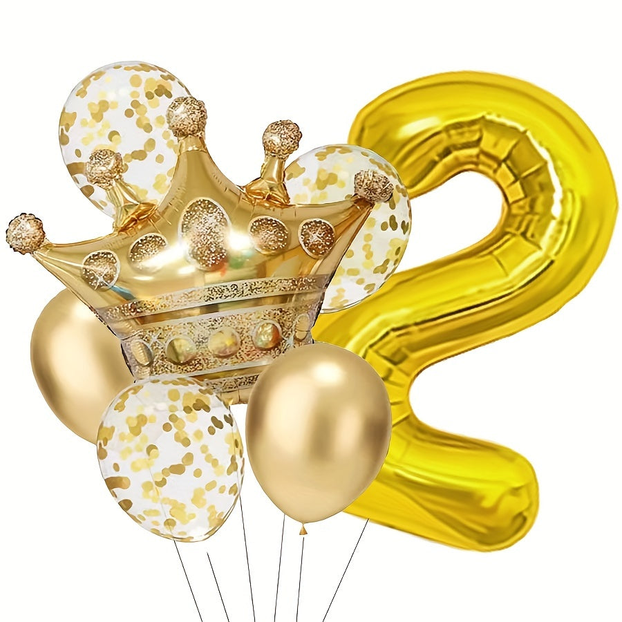 7pcs Metallic Birthday Number Balloon Set Gold Number 0-9 Sequin Balloons
