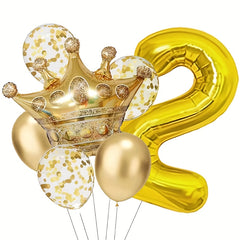 7pcs Metallic Birthday Number Balloon Set Gold Number 0-9 Sequin Balloons