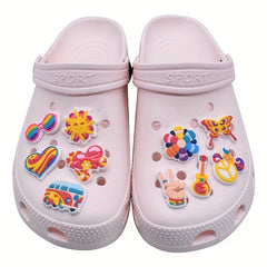 26pcs Pink Cartoon PVC Shoes Charms Flowers Buckles For Corcs DIY