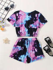2pcs Toddler Girls Tie Dye Bow T Shirts & Shorts Set Kids Summer Clothes